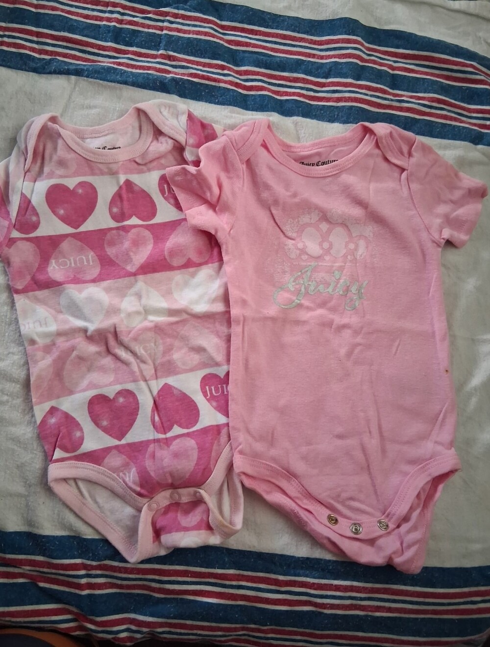Juicy Couture Pink Heart Print & Solid Pink Baby Bodysuit Set